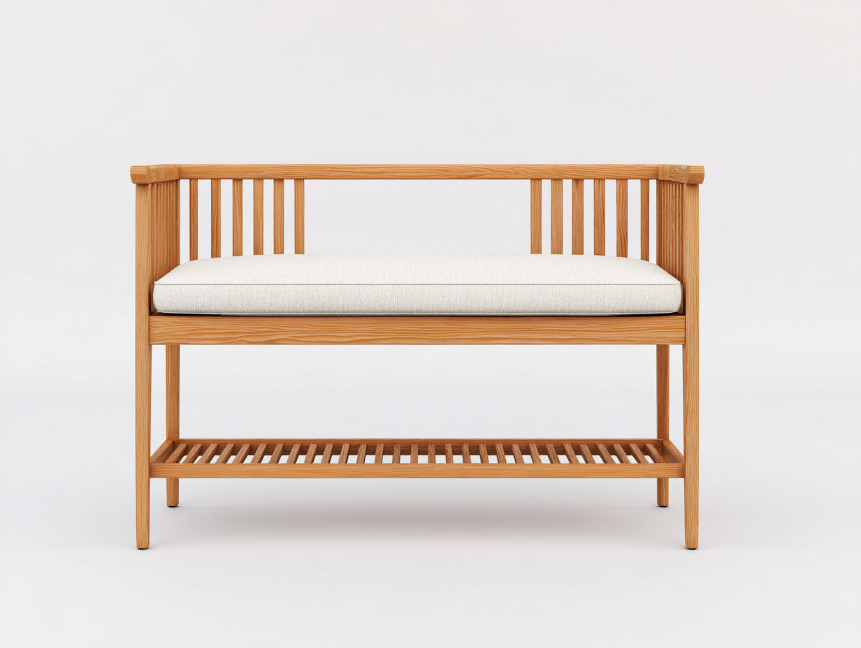 Bancos de jardín de madera 150x55x85 cm - Marrón natural y blanco - Diseño moderno con respaldo