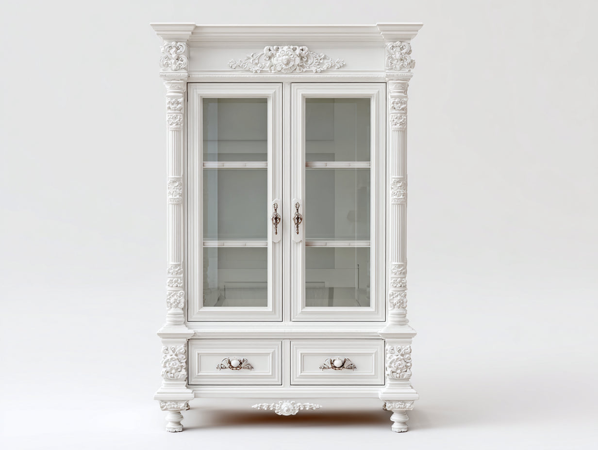 Vitrinas de madera con puertas de cristal 120x40x190 cm - Blanco - Diseño clásico elegante