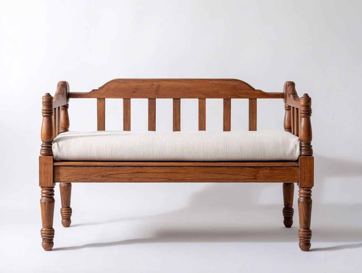 Bancos de jardín de madera 150 x 65 x 90 cm - Marrón natural y blanco - Diseño clásico con asiento acolchado