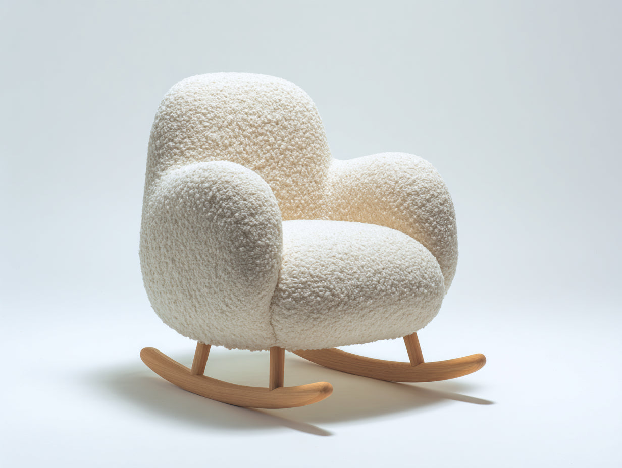 Mecedoras tapizadas - tejido bouclé y madera 80 x 85 x 90 cm - beige claro - sillón mecedora moderno con respaldo envolvente