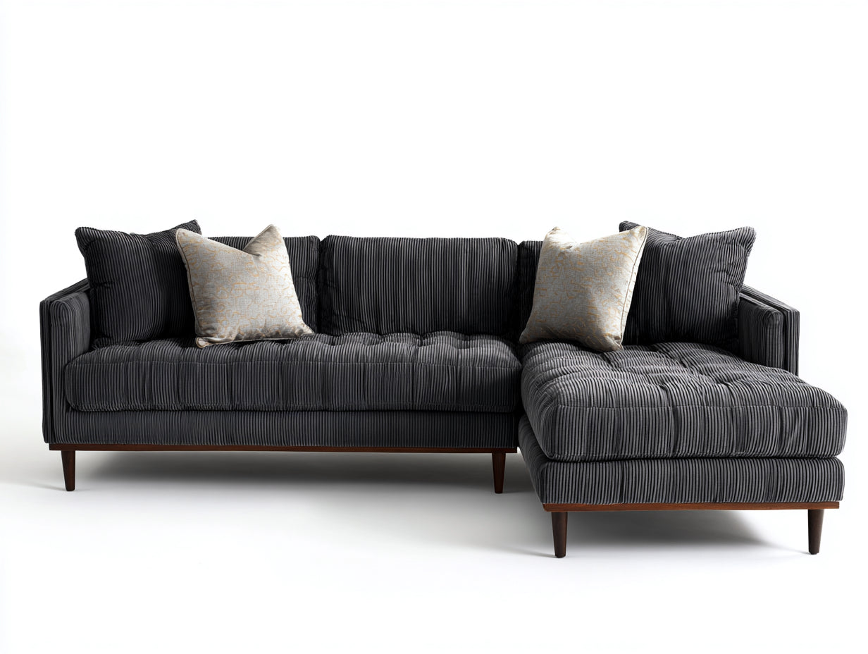 Sofás de esquina de tela 290 x 170 x 80 cm - Gris oscuro - Diseño moderno con chaise longue para salón