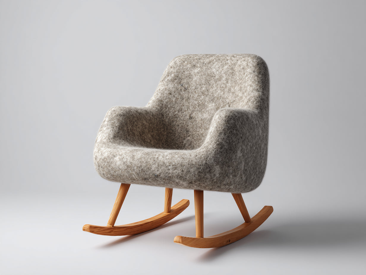 Mecedoras de tela bouclé 85 x 90 x 95 cm - Gris y madera natural - Diseño moderno con base mecedora para salón
