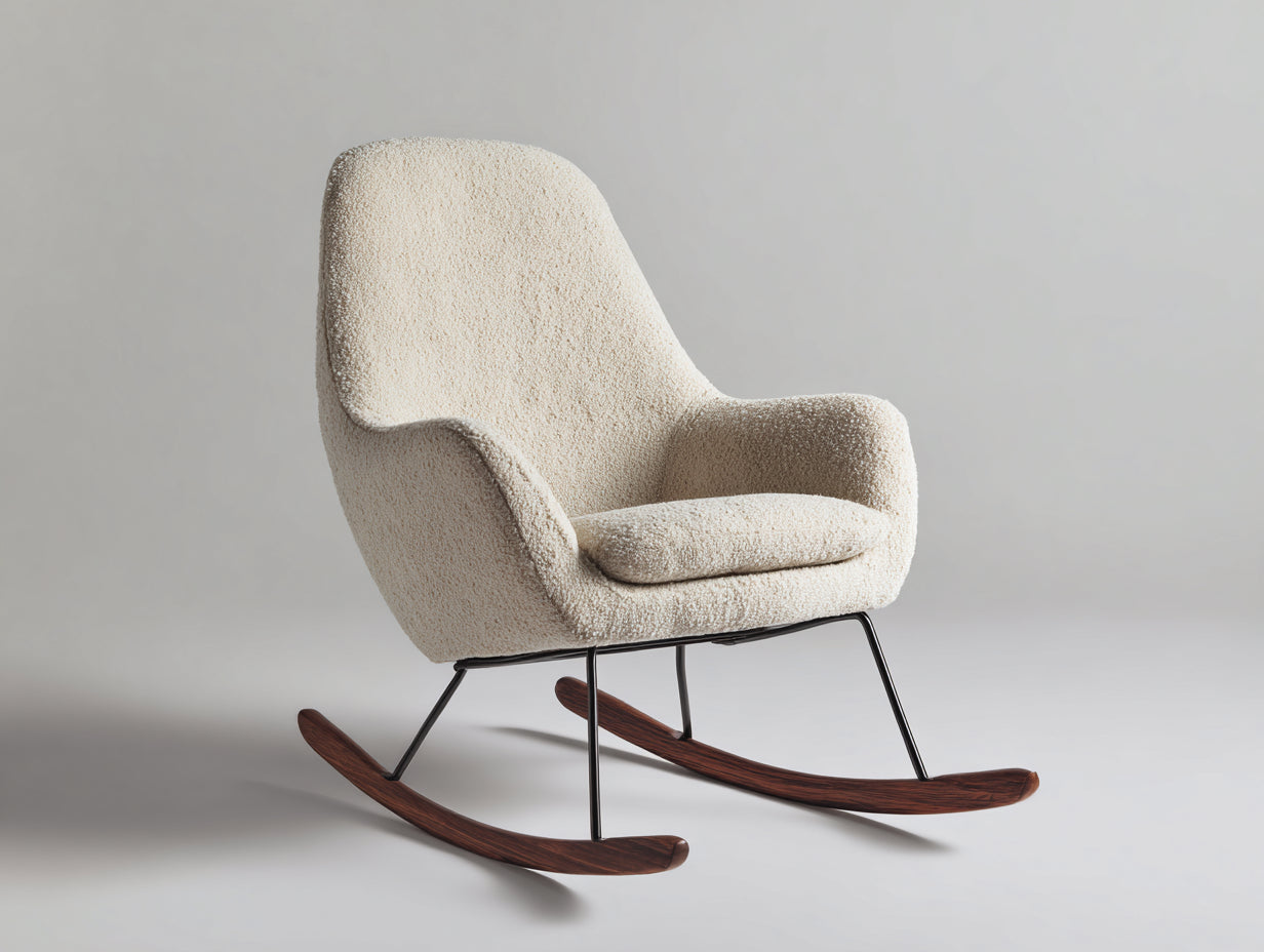 Mecedoras tapizadas - tejido bouclé y metal 75 x 90 x 95 cm - beige y negro - diseño moderno con base mecedora