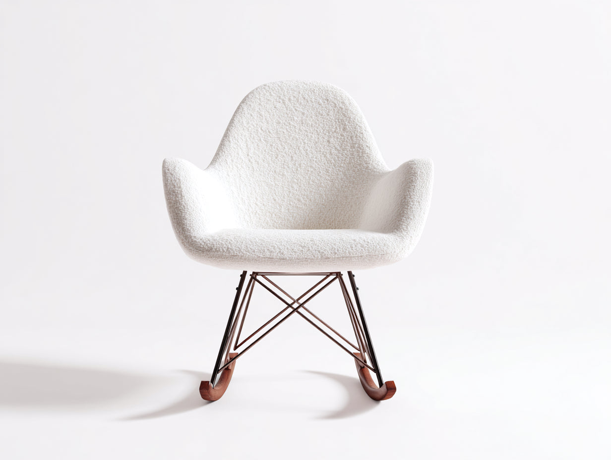 Mecedoras de interior tapizadas 80x78x90 cm - Blanco crema y madera oscura - Diseño moderno