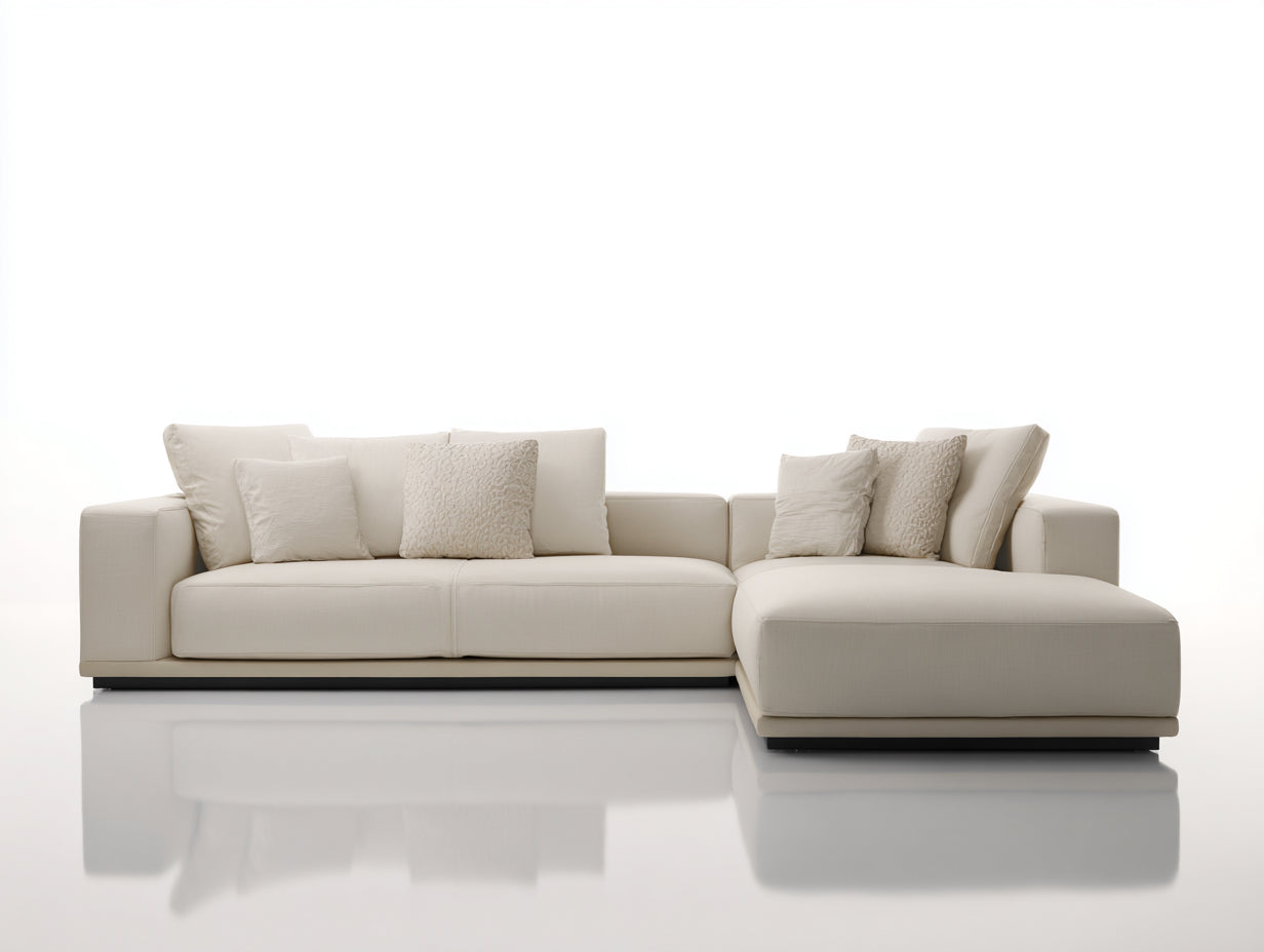 Sofás de esquina de tela 300 x 180 x 75 cm - Blanco crema - Diseño moderno modular para salón