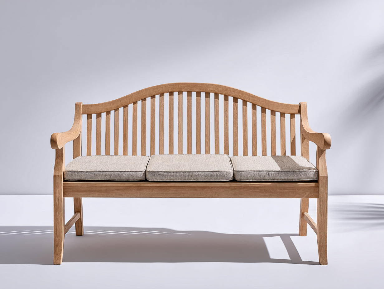 Bancos de jardín de madera 180 x 65 x 95 cm - Madera natural y beige - Diseño clásico con asiento acolchado
