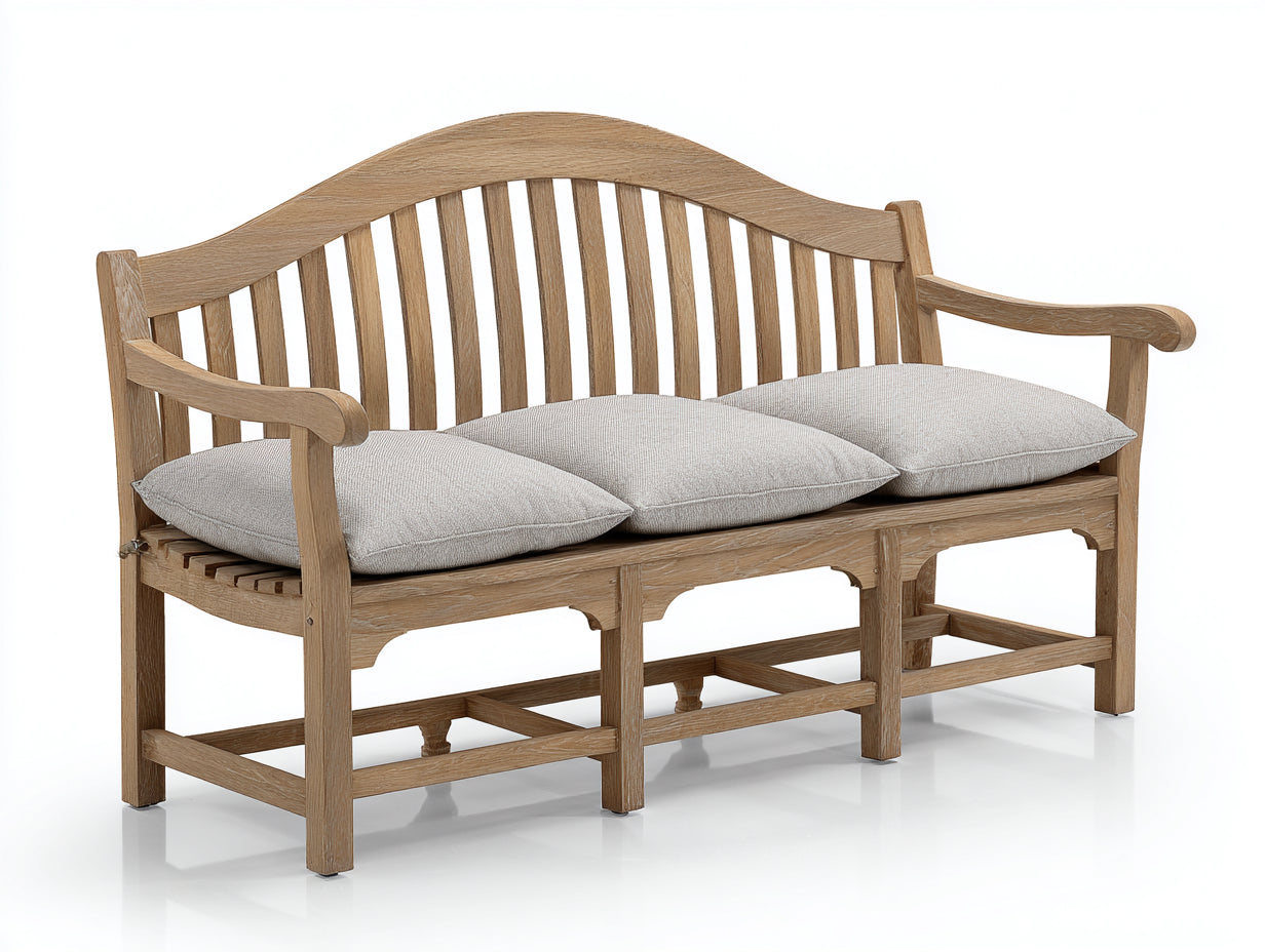 Banco de jardín madera 180x70x95 cm natural con cojines asiento exterior clásico