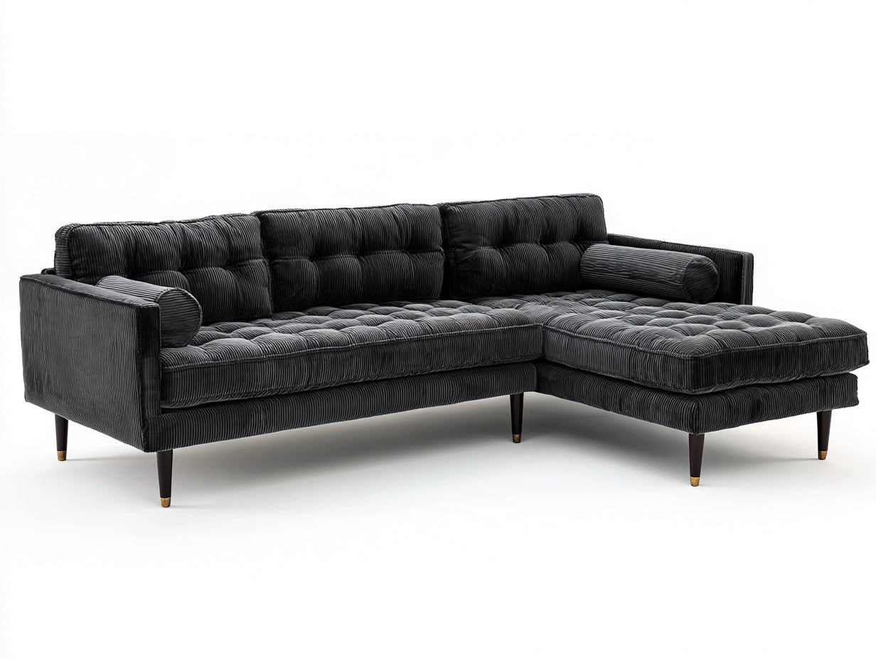 Sofás de esquina de tela 320 x 180 x 78 cm - Gris oscuro - Diseño moderno acolchado para salón