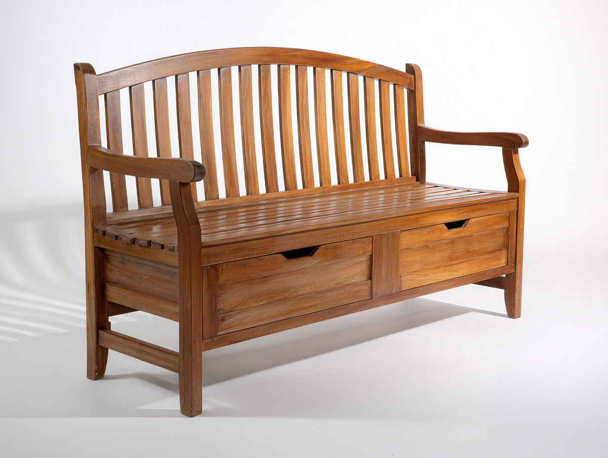 Bancos de jardín de madera maciza 180 x 65 x 90 cm - Marrón nogal - Diseño clásico con 2 cajones para exterior
