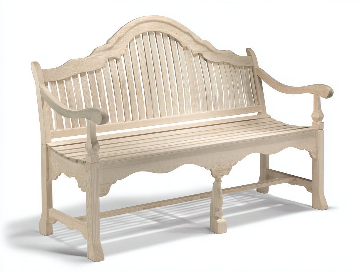Bancos de jardín de madera 180x65x95 cm - Blanco natural - Diseño clásico con respaldo curvado