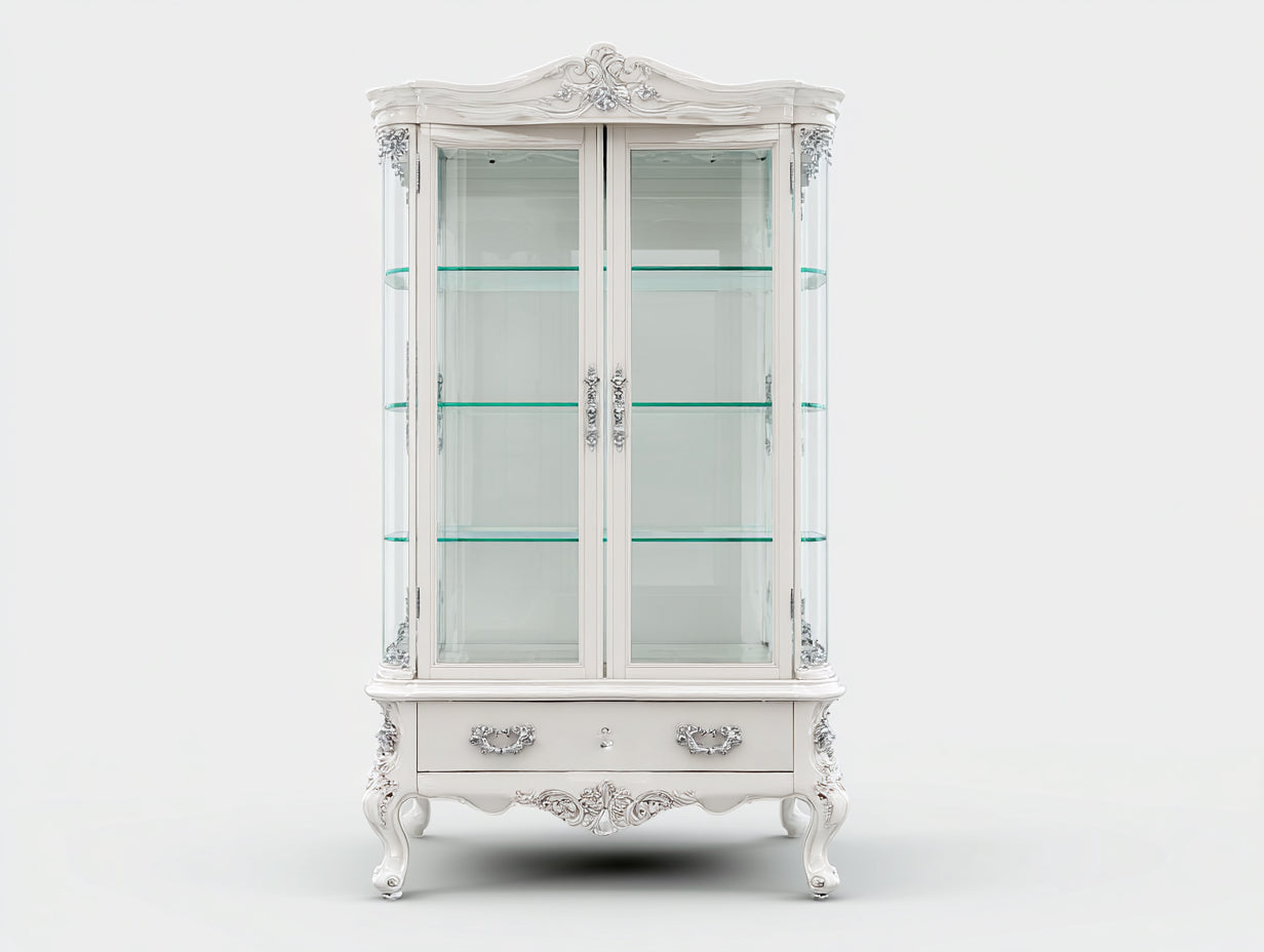 Vitrinas de madera con puertas de cristal 90x40x190 cm - Blanco - Estilo clásico decorativo