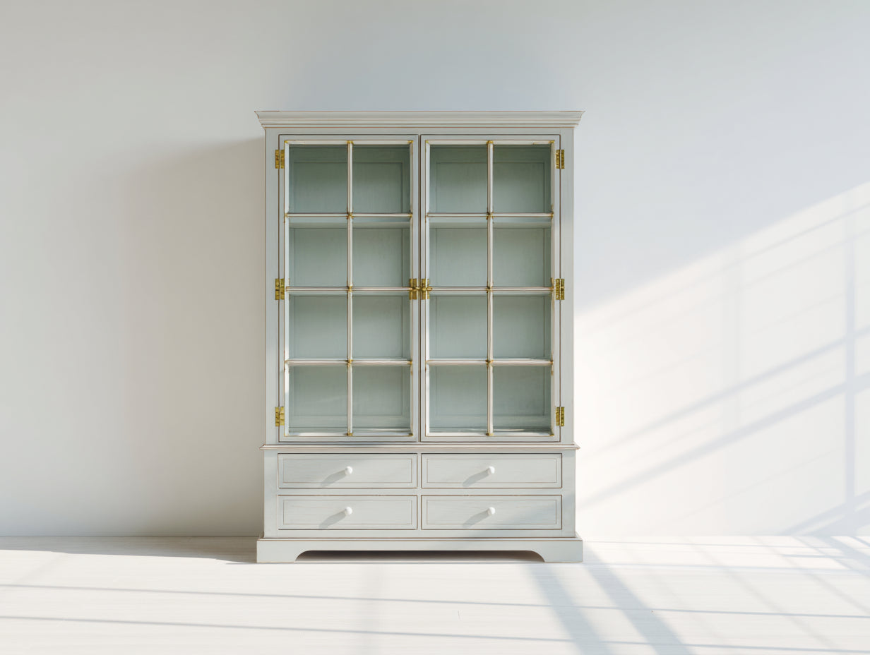 Vitrinas de madera con puertas de cristal 100x35x180 cm - Blanco - Diseño clásico