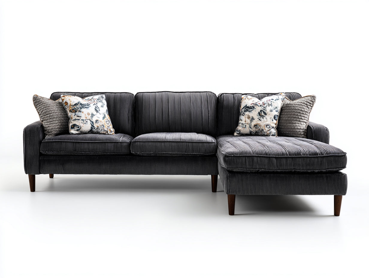 Sofás de esquina - tejido tapizado de pana 310 x 220 x 85 cm - gris oscuro - diseño moderno amplio para salón