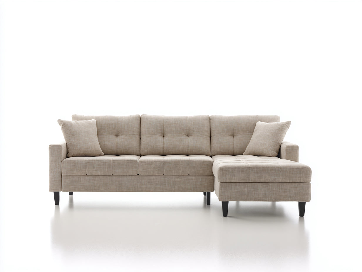 Sofás de esquina tapizado en tela 300x170x85 cm - Beige y negro - Diseño moderno en forma de L