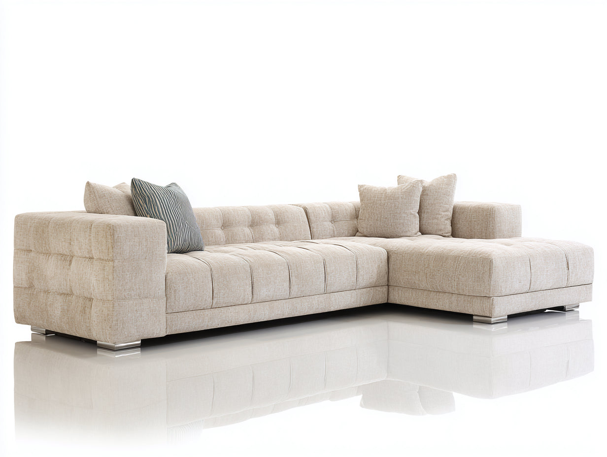 Sofás de esquina de tela 320 x 220 x 80 cm - Beige claro - Diseño moderno con chaise longue para salón