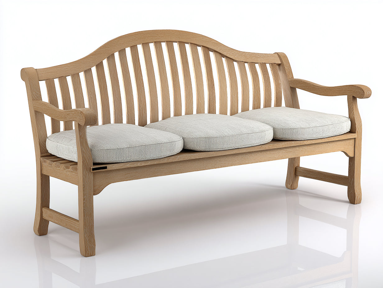 Bancos de jardín de madera 180 x 65 x 95 cm - Madera natural y beige - Diseño clásico con tres asientos acolchados
