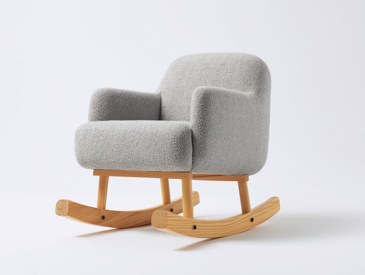 Mecedoras de interior tapizadas 80x85x90 cm - Gris claro y madera natural - Diseño moderno