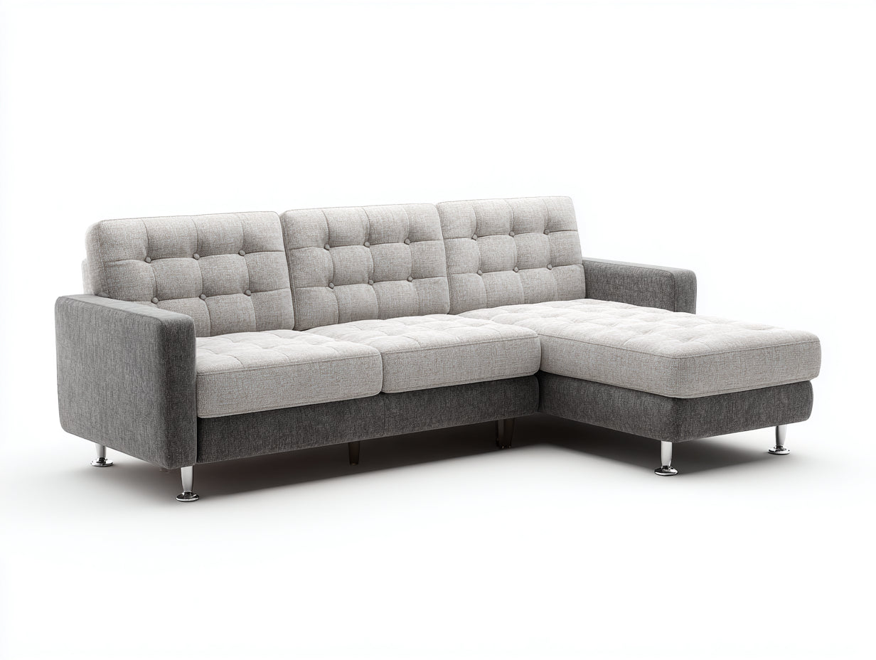 Sofás de esquina de tela 280 x 200 x 85 cm - Gris claro y gris oscuro - Diseño moderno con chaise longue para salón