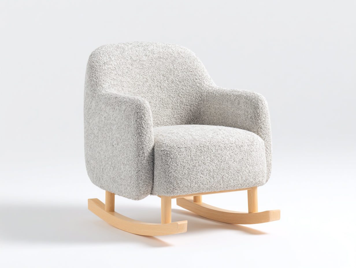 Mecedoras de tela y madera 75 x 85 x 95 cm - Blanco crema y madera natural - Diseño moderno para salón y dormitorio