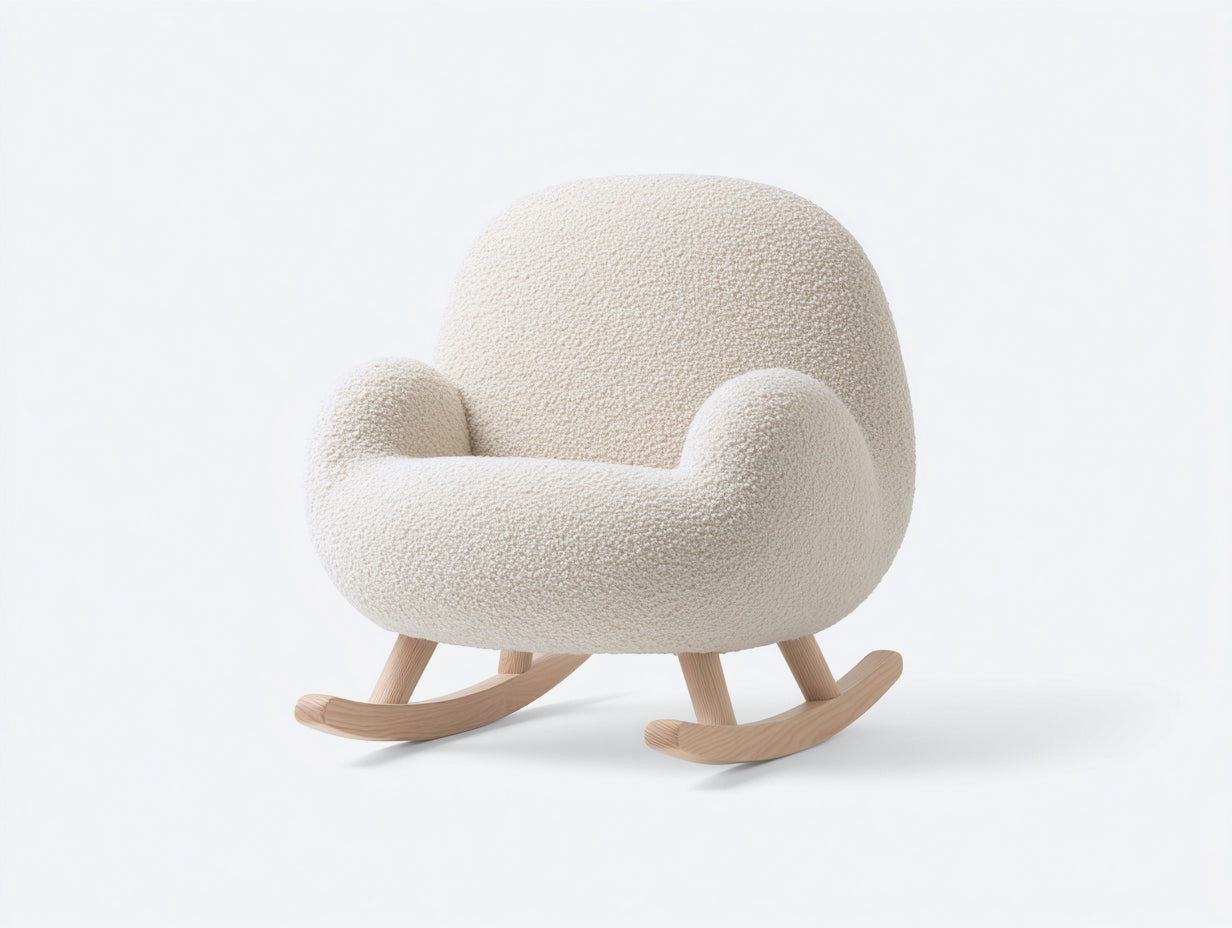 Mecedoras tapizadas 85 x 90 x 85 cm - Beige - Diseño envolvente con base mecedora de madera para interior