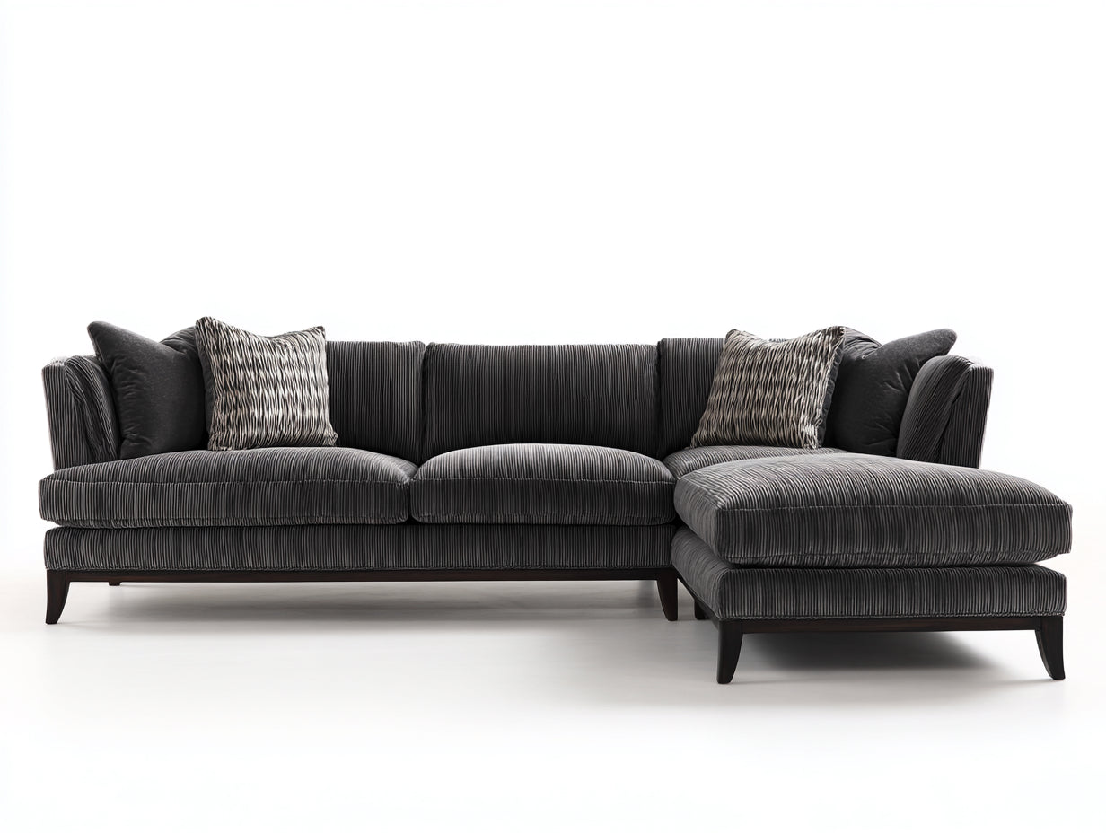 Sofás de esquina de tela 320 x 180 x 78 cm - Gris oscuro - Diseño moderno para salón amplio