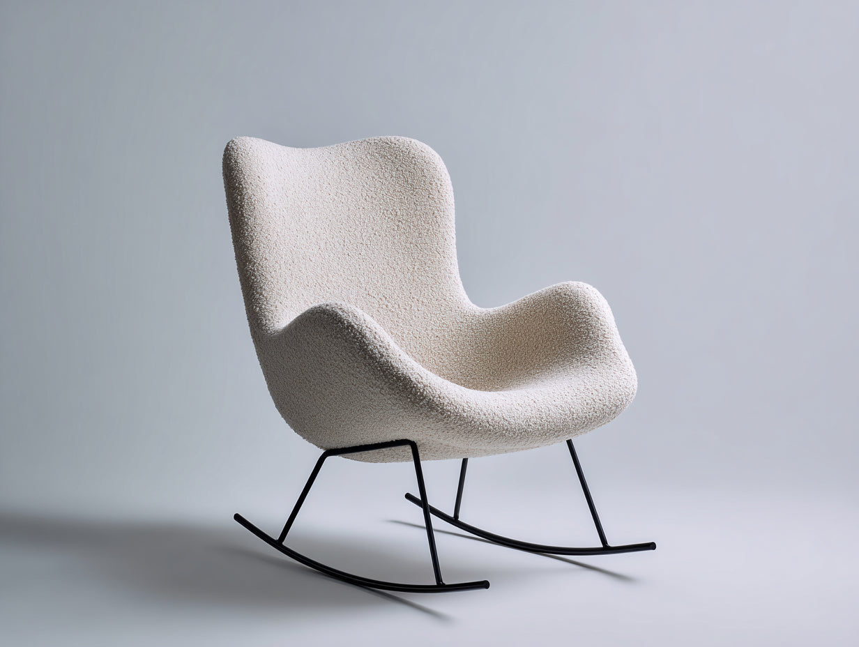Mecedoras tapizadas - tejido bouclé y metal 78 x 85 x 92 cm - beige claro y negro - diseño moderno con base mecedora