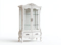 Vitrinas de madera con puertas de cristal 130x45x200 cm - Blanco - Estilo clásico con detalles decorativos