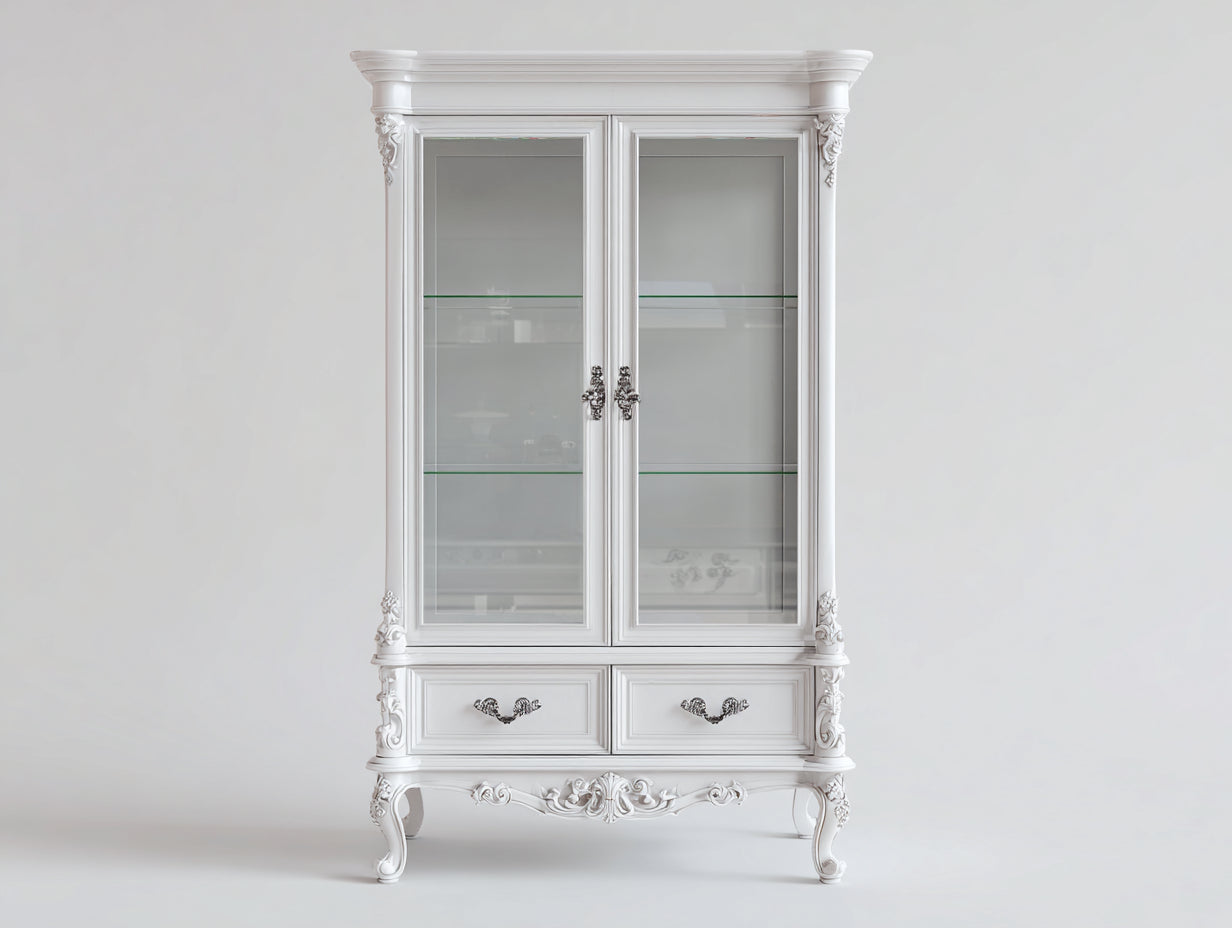 Vitrinas - madera y vidrio 110 x 40 x 190 cm - blanco - armario expositor clásico con cajones para salón y comedor