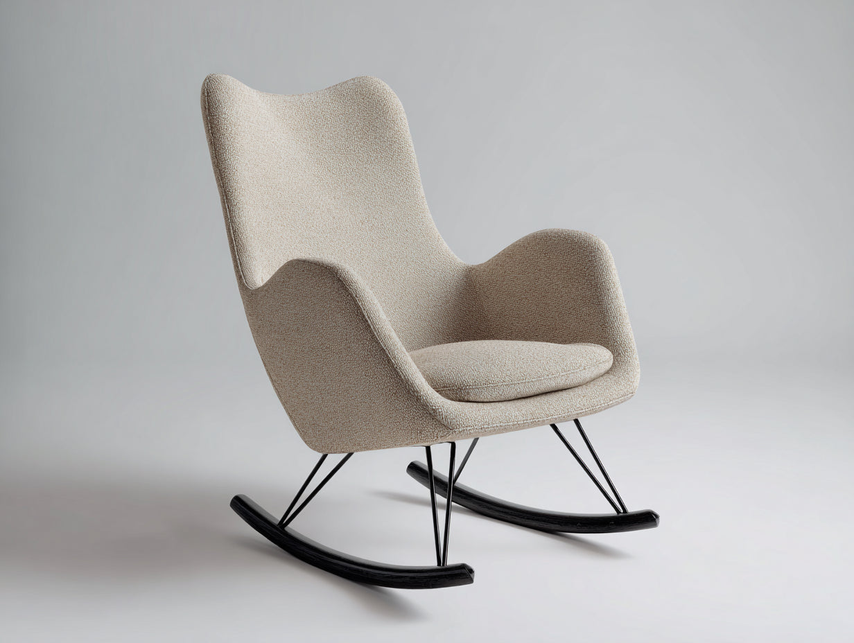 Mecedoras tapizadas 85 x 90 x 95 cm - Beige - Diseño ergonómico con base mecedora negra para interior