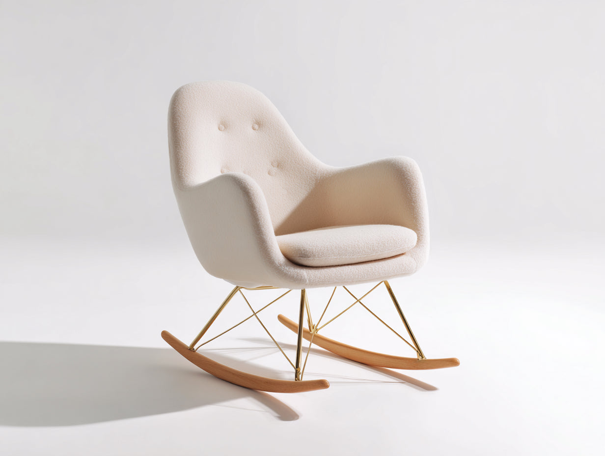 Mecedoras de interior tapizadas 75x85x95 cm - Blanco crema y madera natural - Diseño moderno