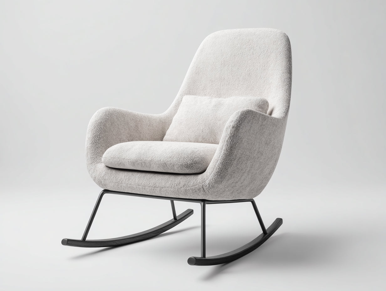 Mecedoras de tela y metal 80 x 85 x 95 cm - Blanco crema y negro - Diseño moderno con respaldo alto para salón y dormitorio