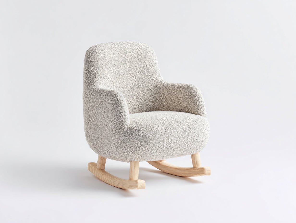 Mecedoras tapizadas - tejido bouclé y madera 78 x 82 x 90 cm - beige claro - sillón mecedora moderno con reposabrazos envolventes