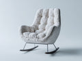 Mecedoras de tela bouclé 85 x 90 x 95 cm - Blanco y madera oscura - Diseño moderno con base mecedora para salón