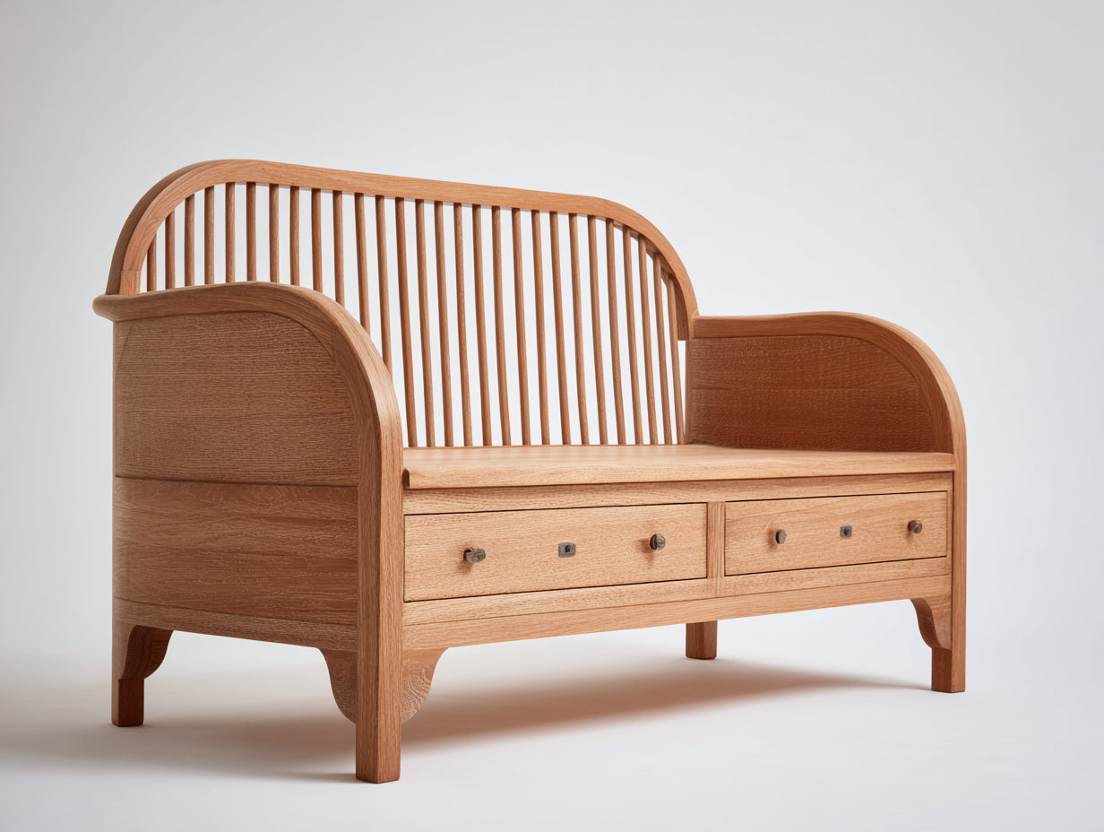 Bancos de jardín de madera maciza 180 x 60 x 85 cm - Madera natural - Diseño clásico con 2 cajones para exterior