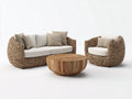 Sofás de exterior de ratán sintético 220 x 85 x 75 cm - Marrón natural y beige - Conjunto de jardín con sofá y mesa de centro de madera